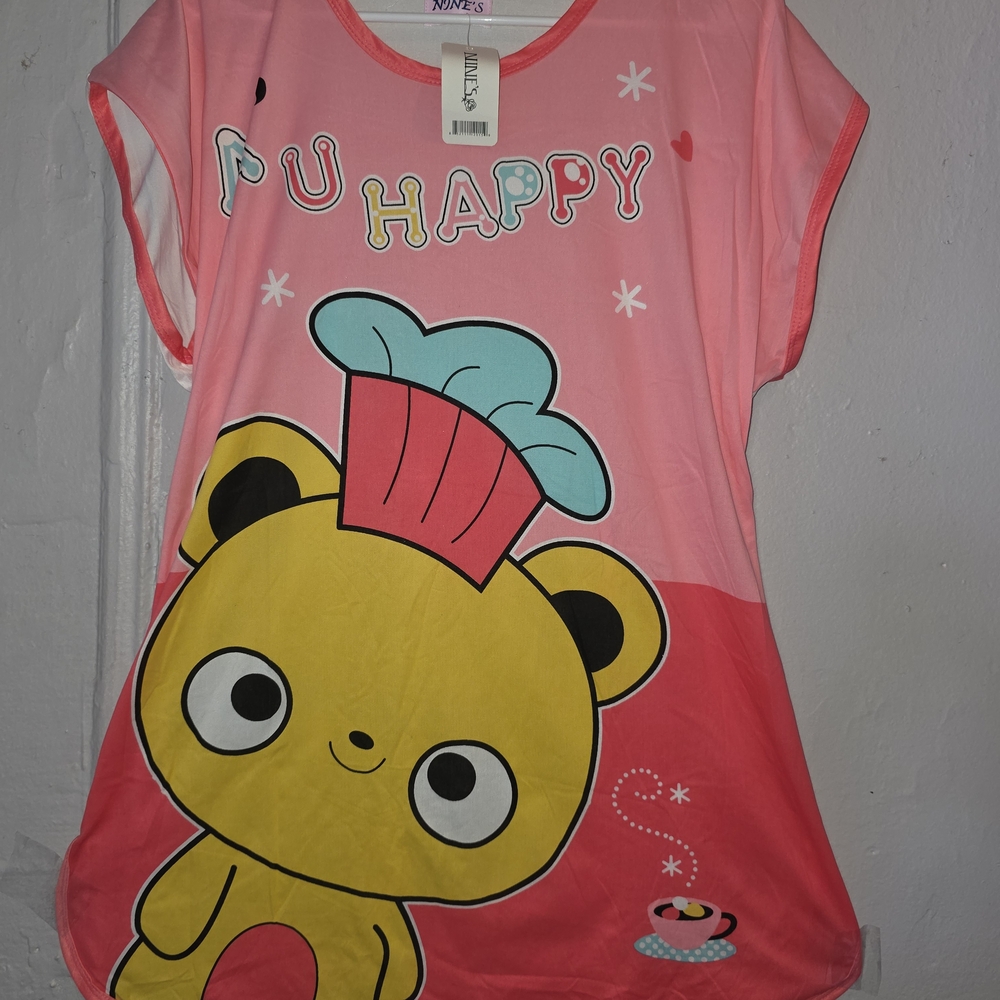 Pink Cartoon Bear Pajama Top